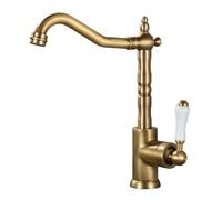 Antique Kitchen Faucet, Brass Kitchen Faucet, Retro Bathroom Sink Taps, 360° Rotating, Hot and Cold Mixer Tap (Aged Brass)