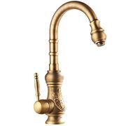 Antique Kitchen Faucet Gold Copper Swivel Single Handle Single Hole Brushed Kitchen Sink Mixer Sink Hot Cold Water Tap Rotatable
