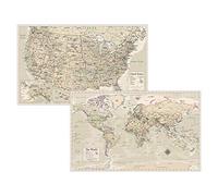 Antique Laminated World Map & US Map Poster Set - 18" x 29" - Wall Chart Maps of The World & United States - Made in The USA - Updated for 2020 (Laminated, 18" x 29")