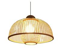 Antique Lampshade 40cm Basket Pendant Lamp Japanese Style Chandelier Restaurant Handmade Hanging Light with Wood Canopy for Dining Room Kitchen Island Bedroom(19.7in)