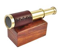 Antique leather bound brass telescope 6" with wooden Box