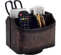 Antique Leather Remote Control Holder 360 Degree Rotating Desk Organizer for TV Remotes Pen Calculator Media Player DVD Office Supplies Cell Phone Storage Box (Retro)-Ling