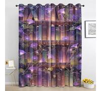 Antique Library Curtains, Fantasy Bookshelf Kids Eyelet Curtain 54 Inch Long, Magic Bookcase Floral Blackout Curtains for Bedroom Living Room, Thermal Insulated Drapes 2 Panels