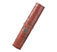 Antique Map Design Pencil Bag Spacious Leather Brush Storage for School Office & Artists Treasure Map Pen Organiser