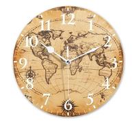 Antique Map World With Sailing Vessels Round Wall Clock Non-Ticking Frameless Wall Clock Easy To Read Quartz Clocks For Living Room Bedroom Kitchen 25Cm