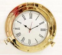Antique Marine Solid Brass Ship Porthole Analog Clock Nautical Wall Hanging Clock Home Decor (11 Inch)