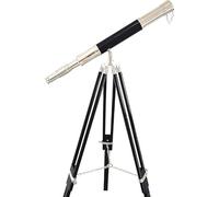 Antique Marine Vintage Floor Standing Nickel Telescope with Wooden Tripod Antique Brass Nautical Unique Eyepiece Harbor Master Stand Nautical Gifts Sail Boat Decor