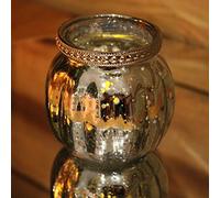 Antique Mercury Effect Ribbed Candle Pot Tealight Holder (Silver, 8x7 cm)