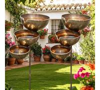 Antique Metal Cascading Water Bowls Rain Collector Bronze Rain Catcher Garden Stake Bird Bath Outdoor Yard Art Decor (2pcs)
