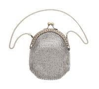 Antique Metal Mesh Coin Purse with Shoulder Chain for Events | Stainless Steel Construction, Compact Storage for Transit Cards and Lipstick, Victorian Vintage Style