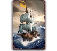 Antique Metal Sign A Ship Sailing In A Stormy Ocean Bar Poster Metal Wall Plate Hippie Tin Signs For Home Bar Pub Club Beach Man Cave Garage 20x30cm
