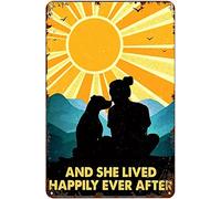 Antique Metal Sign Girl Dog and She Lived Happily Ever After Tin Sign Vintage Decoration Garage Home Garden Cafes Kitchen Wall Tin Signs 8x12 Inch