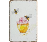 Antique Metal Sign Jar with Honey and Bees Tin Sign Vintage Decoration Garage Home Garden Cafes Kitchen Wall Tin Signs Suitable for Bedroom Restaurant Bathroom Indoor-Outdoor Bar Cafe 6x8 Inch