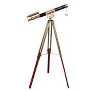 Antique Nautical Designer Double Barrel Telescope With Brass/Wooden Tripod Stand For Bird Watching.