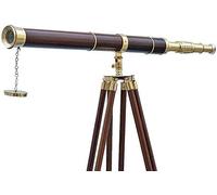 Antique Nautical Navy Single Barrel Standing Brass Telescope with Wood Tripod Marine Telescope, Nautical Home Decor Fully Functional Decorative Maritime Telescopes with Wooden Tripod Stand