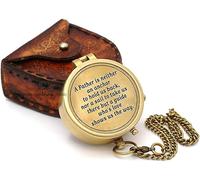 Antique Nautical Vintage Directional Magnetic Compass with Famous Scripture Quote A Father is Neither an Anchor Engraved, Baptism Gifts with Leather Case or Wooden Case for Dad from Son, Daughter