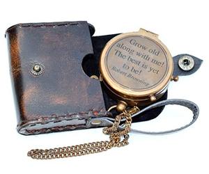 Antique Nautical Vintage Directional Magnetic Compass with Famous Scripture Quote Engraved Baptism Gifts with Leather Case or Wooden Case for Loved Ones, Son, Father, Love, Partner, Spouse, Fiancé