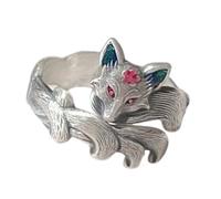 Antique Nine Tailed Foxes Oil Rings Adjustable Size Comfort Fit Sensitive Skin Safe Peach Blossoms Foxes Motifs Rings Retro Peach Blossoms Band Romance Present Jewelry Vintage Vulpine Band Styles