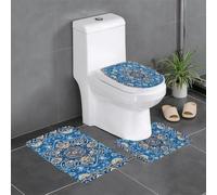 Antique Oriental Turkish 3 Piece Bathroom Rugs Set | Super Absorbent Quick Dry Flannel Bathroom Rugs Non-Slip Washable Bath Mat Toilet Seat Cover U-Shaped Floor Mat Sets