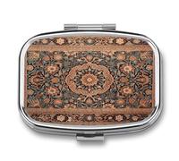 Antique Orientalist Art Pill Case 2 Compartment Metal Small Pill Box Travel Pill Organizer Portable Medicine Container Mini Daily Medication Holder for Vitamin Container Fish Oil