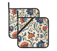 Antique Orientalist Art Printing Square Heat-Proof Pot Holders (Set of Two) 8x8 in : Quality Fabrics, Anti-Scalding and Easy to Clean