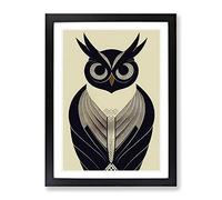 Antique Owl Art No.5 Framed Print | A2 Black Framed Wall Art | Ready to Hang | Modern Animal Picture | Living Room Bedroom Lounge Office
