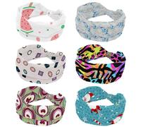 Antique Pattern Printing Wide Hairbands for Women, Soft Turban Headband, Non Slip Head Wraps, Elastic Sweat Yoga Workout Headband Cross Knotted Hairwrap Bandana, 6 Pieces