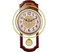 Antique Pendulum Wall Clock, Silent Retro Swing Wall Clock with Pendulum, Simulate Wood Grain Vintage Texture and Silent Sweep Movement Design, Battery Operated, for Living Room Decorative