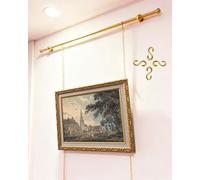 Antique Picture Rail Hanging System Gold, Brass Gallery Kit for Art Frames, Home Studio Exhibitions Wall Painting Hanger Rod, Easy to Install(140cm/55.1in/4.6ft)