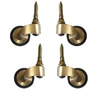 Antique Polished Brass Caster Wheels - 4x 25mm Solid Brass Swivel Casters for Armchairs Sofas & Fur Furniture - Rubber Fitting Load Capacity 150kg