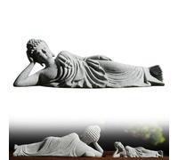 Antique Reclining Buddha Statue, Blue Sandstone Seated Buddha Ornament, Suitable for Gardens, Indoors and Outdoors(L)
