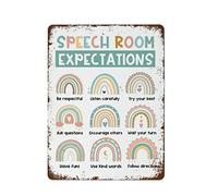 Antique Restroom Sign Rainbow Speech Therapy Decor, Speech Room Expectations, Speech and Language Rainbow Poster, Speech Therapy Poster Wall Art Retro Tin Sign Art Wall Funny Signs 8x12 inch
