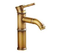 Antique Retro Bathroom Basin Mixer Tap - High Rise Single Lever Single Hole for Countertop Basin, All Copper Hot and Cold Water, B High Style(Antique A Low Style)