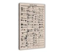Antique Retro Library Reading Card Wall Art Vintage Book Due Date Poster Unique Neutral Rustic Canvas Prints for Living Room Study Wall Decor Frame-style 24x36inch(60x90cm)