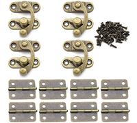 Antique Right Hook Latch & Hinge Kit, OZXNO 4 PCS Horn Hasp Locks and 8 PCS Concise Rectangle Hinges Retro Bronze Jewelry Box Cabinet Replacement Fitting with Matching Screws