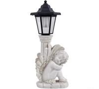 Antique Roman Column Knee Angel Solar Outdoor Light, Resin Garden Statue for Courtyard Patio Decoration, Grey(Right knee angel)