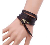(antique ruby, 101CM) New Five Circle Embossed Cowhide Bracelet Vintage Simple Multi Loop Bracelet Fashion Buckle Leather Bracelet