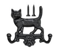 Antique Rustic Feline Silhouette Decorative Hanger - Double Wall Hooks, Heavy Duty Rack, Cast Iron Hardware | Handcrafted Distressed Finish Provides Authentic Aesthetic Appeal Elegant Victorian Style