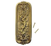 Antique Rustic Polished Brass Door Push Plate with Ornate Cherub Design - Vintage Finger Plate Decor