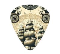 Antique-Sailboats-Ship-Wheel 12 Pack Guitar Picks With 3 Thicknesses And Storage Box, Abs Plectrums For Electric Bass Guitar Players