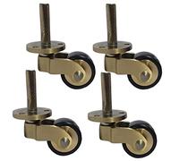 Antique Set of 4 Polished Solid Brass 360° Swivel Rubber Casters - Replacement Rolling Wheels for Sofa Chair Cabinet - Easy Installation