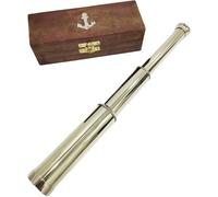 Antique Shiny Brass Telescope Solid Wooden Anchor Box Vintage Pirate Spyglass Sailor Scope Collectibles Home Decor
