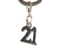 Antique Silver 21 21st Birthday Clip On Charms Keyring Pendant in a Velvet, Drawstring Bag. Son, Daughter, Bestie.