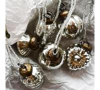 Antique Silver Baubles - Traditional Glass Christmas Tree Decorations, 6 Mini Baubles, Vintage Beaded