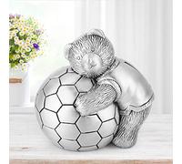 Antique Silver Bear & Football Money Box, Zinc Alloy Coin Saving Pot, for Kids & Football Lover
