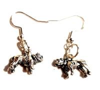 Antique Silver Bulldog Earrings On Sterling Silver Hooks, Xl Bully, Staffy, British Bulldog