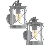 Antique Silver & Glass Outdoor Wall Lanterns - 2 Pack Ip44 Rated 60W E27