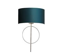 Antique Silver Leaf Wall Light & Teal Satin Half Shade Dimmable Filament Lamp
