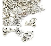 Antique Silver Metal Alloy Mixed Skull Charms 5-40mm Pack Of 30g for Jewellery Making and More