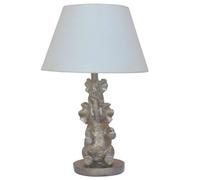 Antique Silver Resin Elephant Family Sculpture Vintage Table Lamp with White Cotton Tapered Drum Shade | 46cm Height | 1 x ES E27 Lamp Bulb Required | UK Approved | High Definition Jumbo Playing